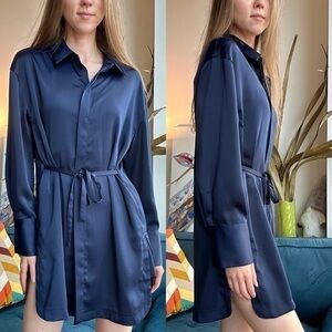 House of Harlow 1960 Navy Blue Long Sleeve Shirt Dress M